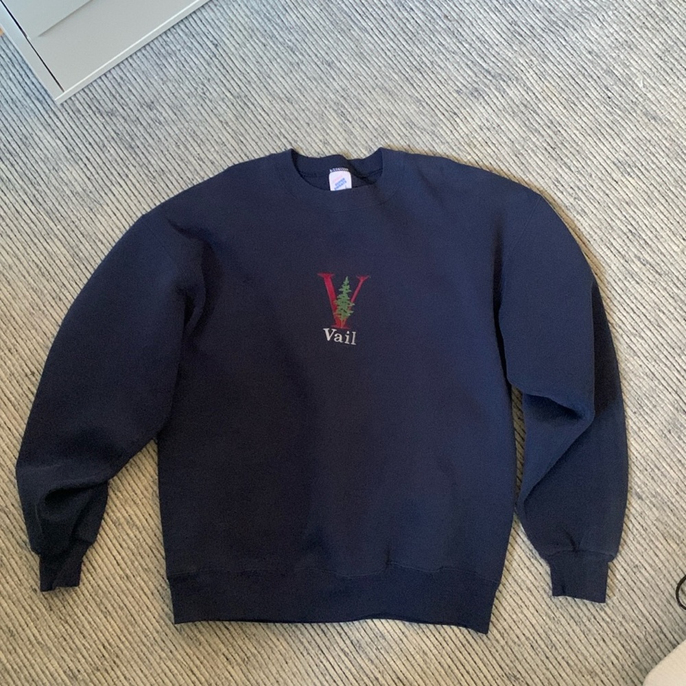 Vintage Oversized Navy Vail Embroidered Crew Sweatshirt Large
